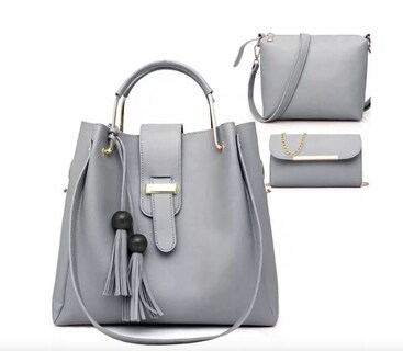 Foto 2 | Set Bolsas Bandolera + Cosmetiquera + Cartera Gris