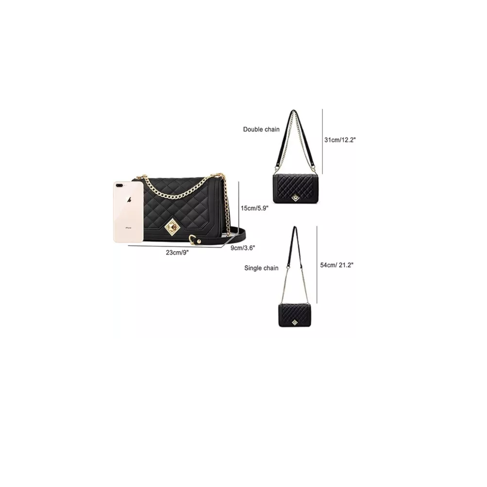 Foto 2 | Bolsa Bandolera De Mujer Con Cadena De Metal, Negro