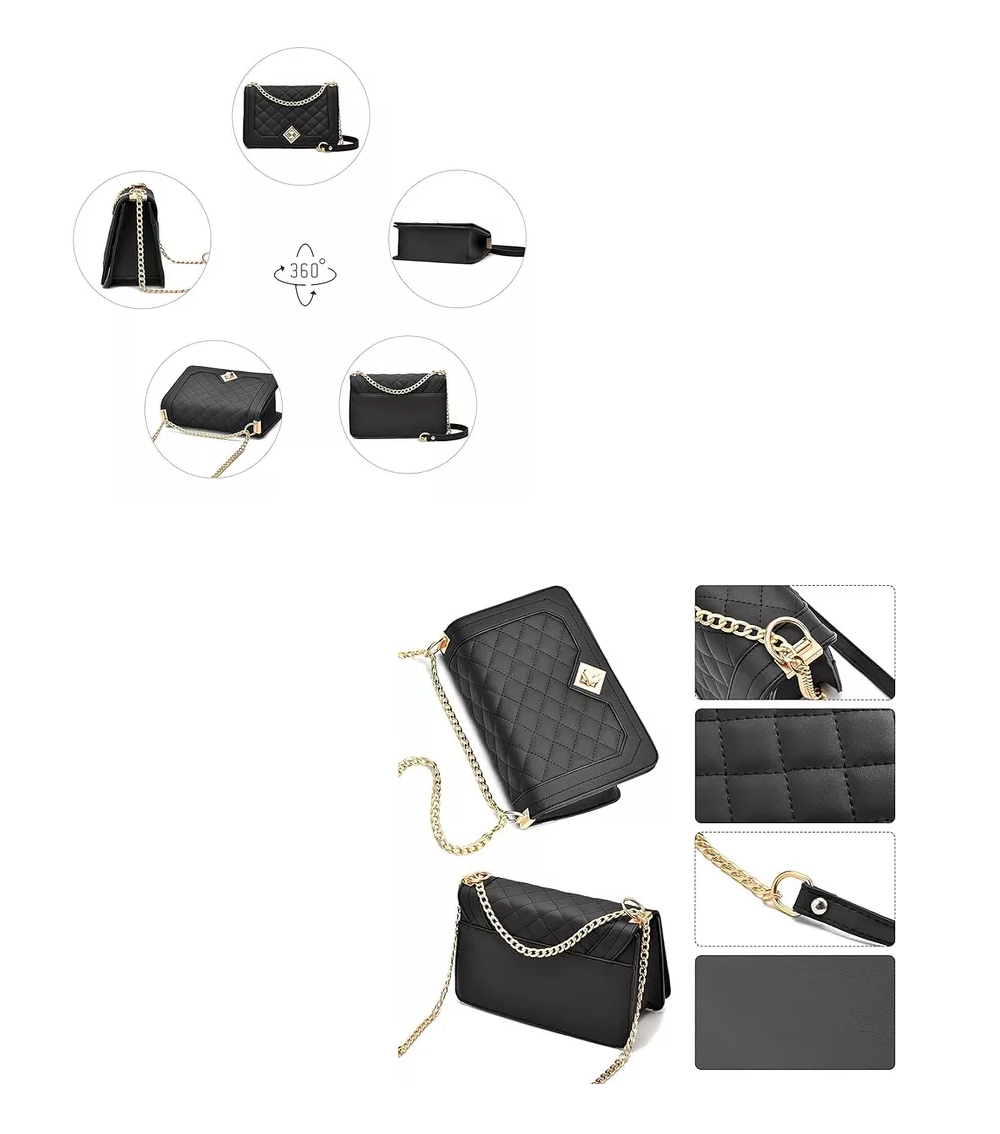 Foto 5 pulgar | Bolsa Bandolera De Mujer Con Cadena De Metal, Negro