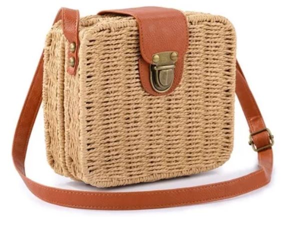 Bolso Playero Wünd Marrón Cuadrado Vintage Tejido Artesanal
