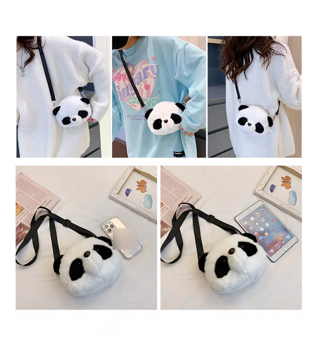 Foto 4 pulgar | Bolso de Panda Belug Negro/Blanco