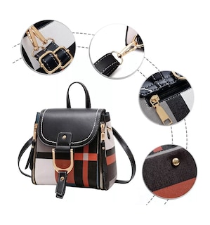 Foto 4 | Mochila Lab.G Patchwork Negra a Cuadros para Mujer