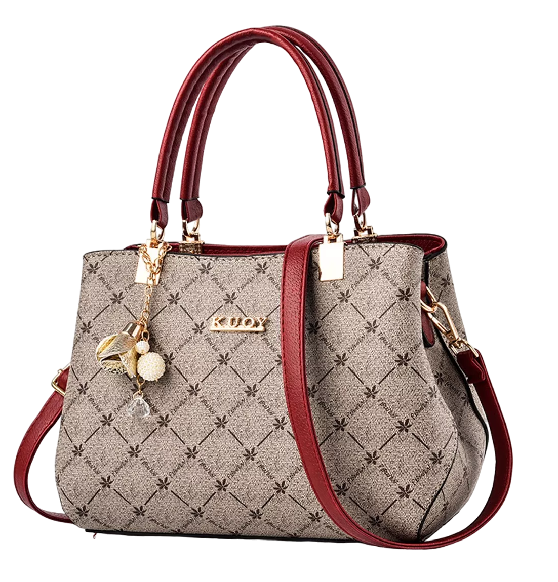 Foto 1 | Bolso Bandolera De Cuero Para Mujer Gran Capacidad Caqui/cintas Rojo