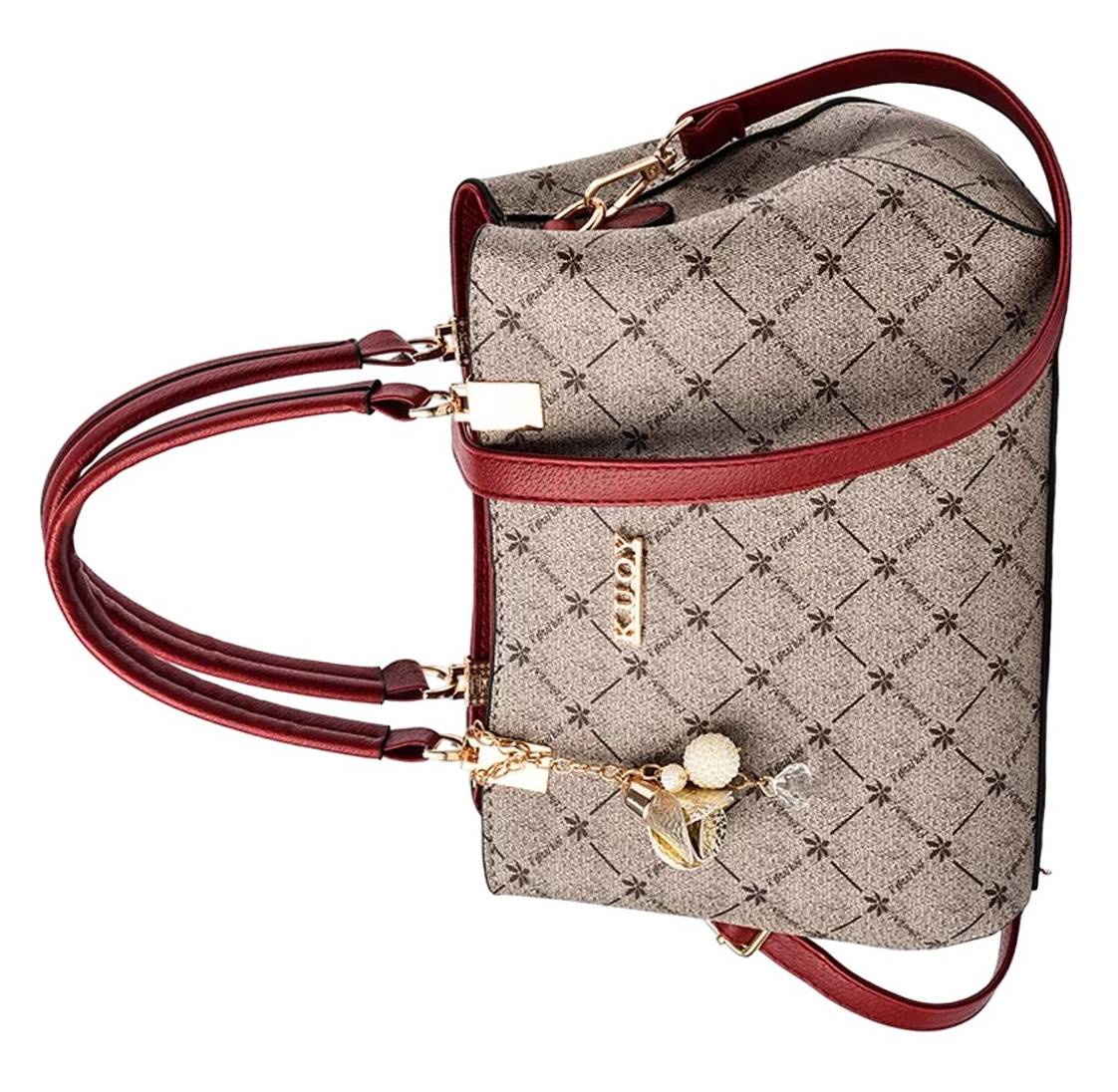 Foto 2 | Bolso Bandolera De Cuero Para Mujer Gran Capacidad Caqui/cintas Rojo