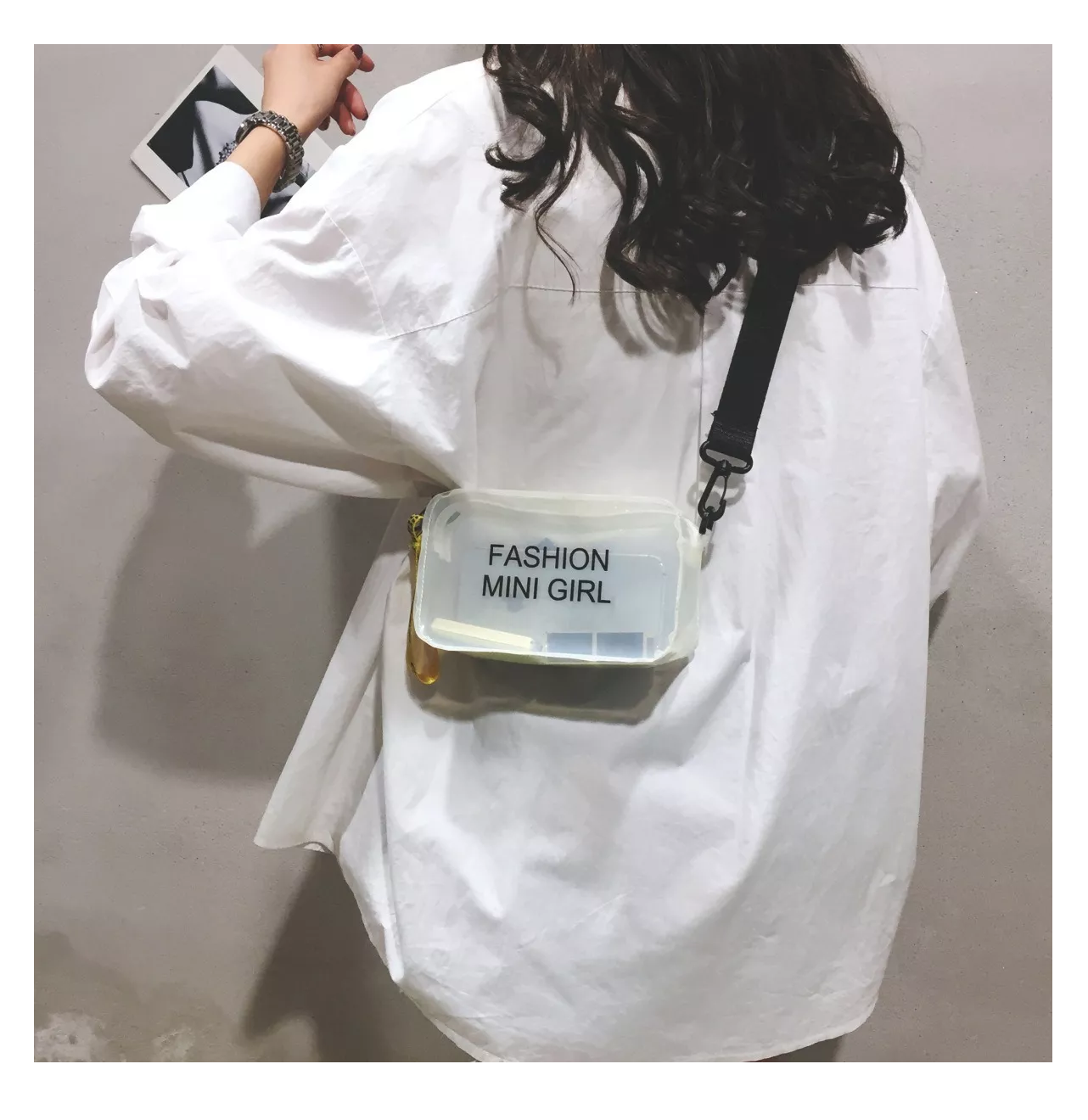 Foto 6 pulgar | Bolsa Bandolera Transparente/Blanca Cuadrada para Mujer
