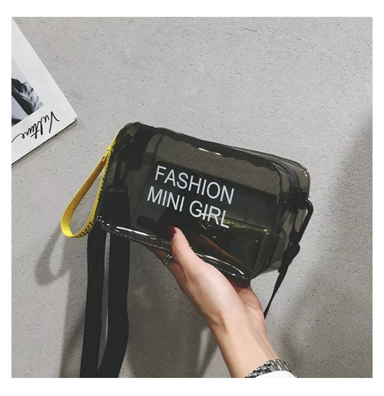 Foto 2 | Bolsa Bandolera Transparente/Negra Cuadrada para Mujer
