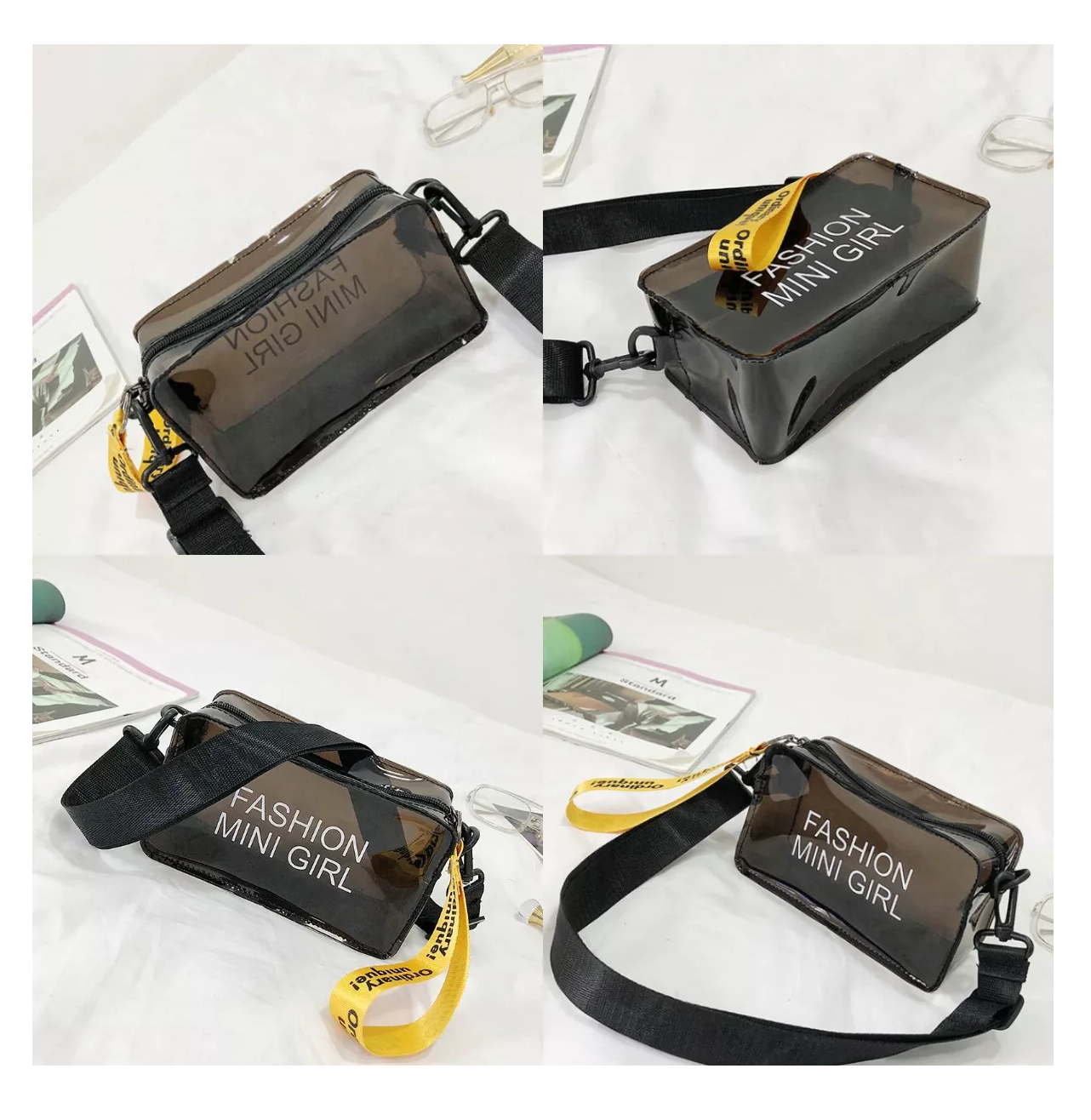 Foto 5 pulgar | Bolsa Bandolera Transparente/Negra Cuadrada para Mujer