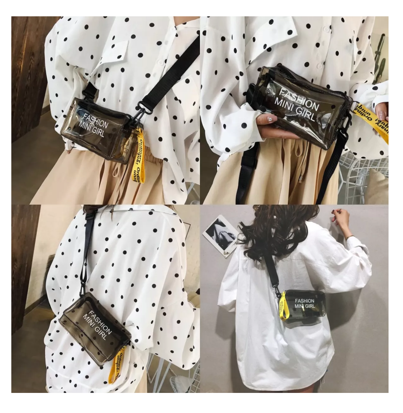 Foto 6 pulgar | Bolsa Bandolera Transparente/Negra Cuadrada para Mujer