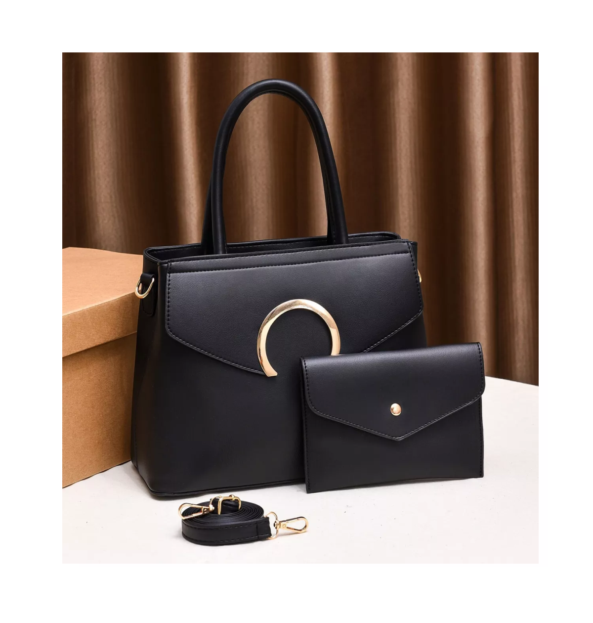 Foto 2 | Bolsa con Cartera Belug Negra para Mujer