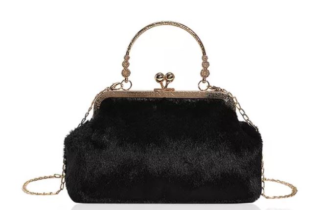 Foto 2 pulgar | Bolso De Felpa Suave De Hombro Elegante Para Mujer, Negro