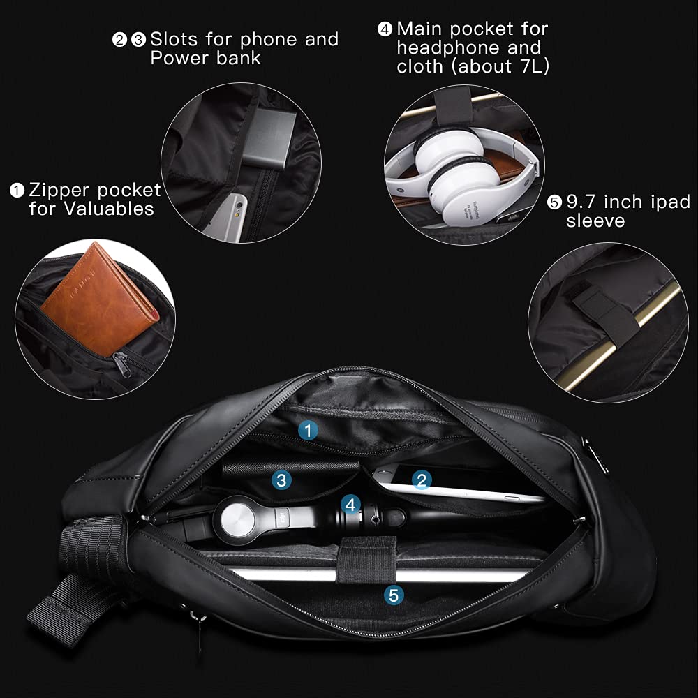 Foto 5 pulgar | Bandolera Bange Impermeable y Segura Negra para Hombre - Venta Internacional