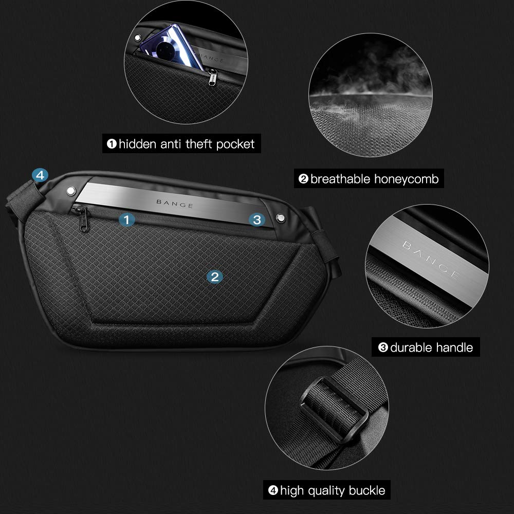 Foto 7 pulgar | Bandolera Bange Impermeable y Segura Negra para Hombre - Venta Internacional