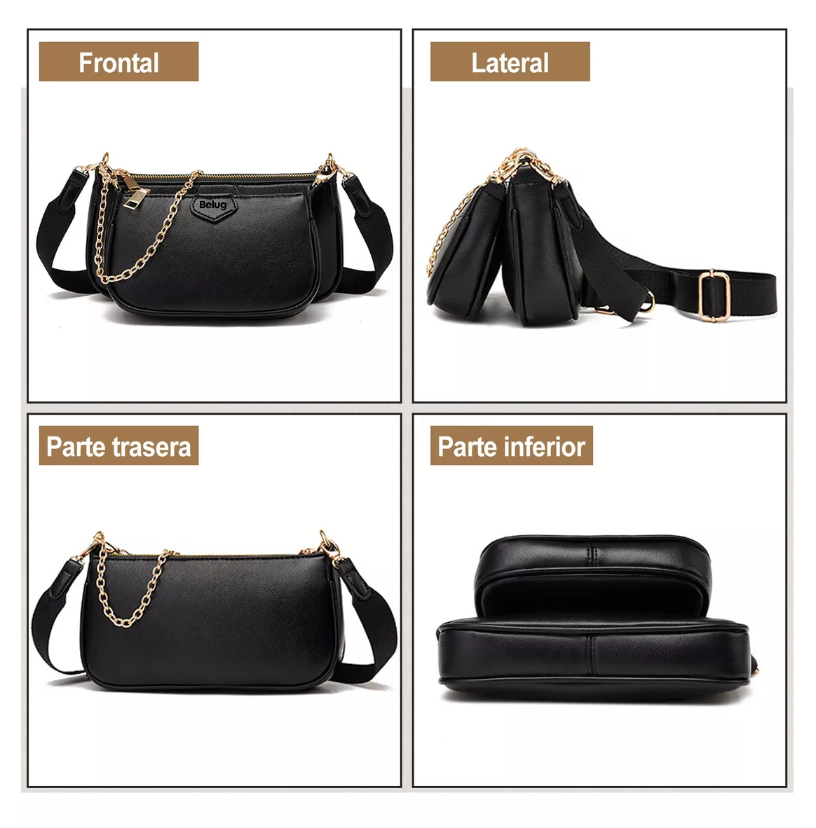 Foto 4 | Bolsa 3 En 1 Belug color Negro para Mujer 3 Piezas