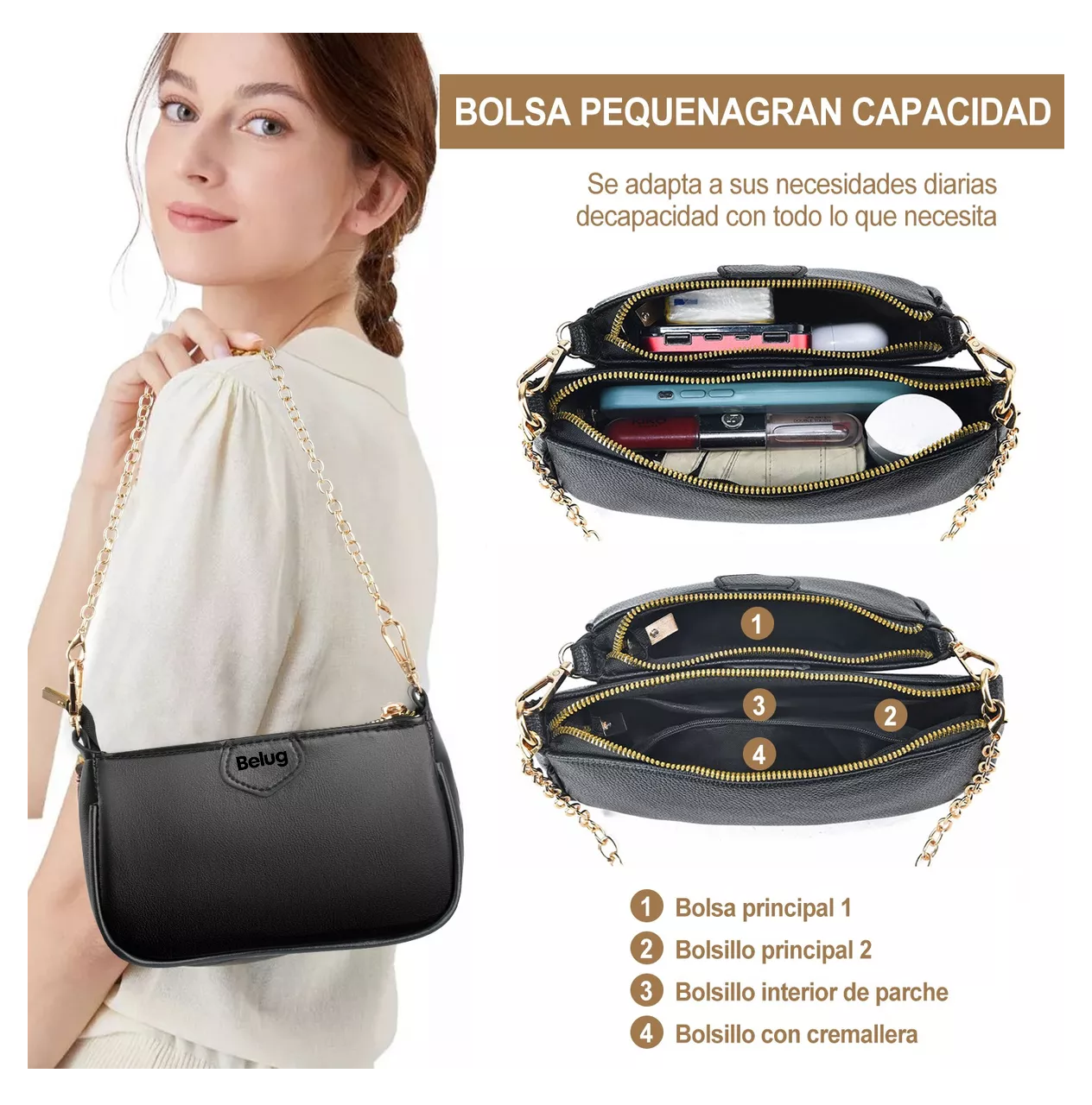 Foto 5 | Bolsa 3 En 1 Belug color Negro para Mujer 3 Piezas