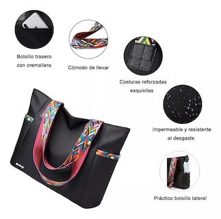 Foto 3 | Bolso de Gran Capacidad Ligeros Negro para Mujer