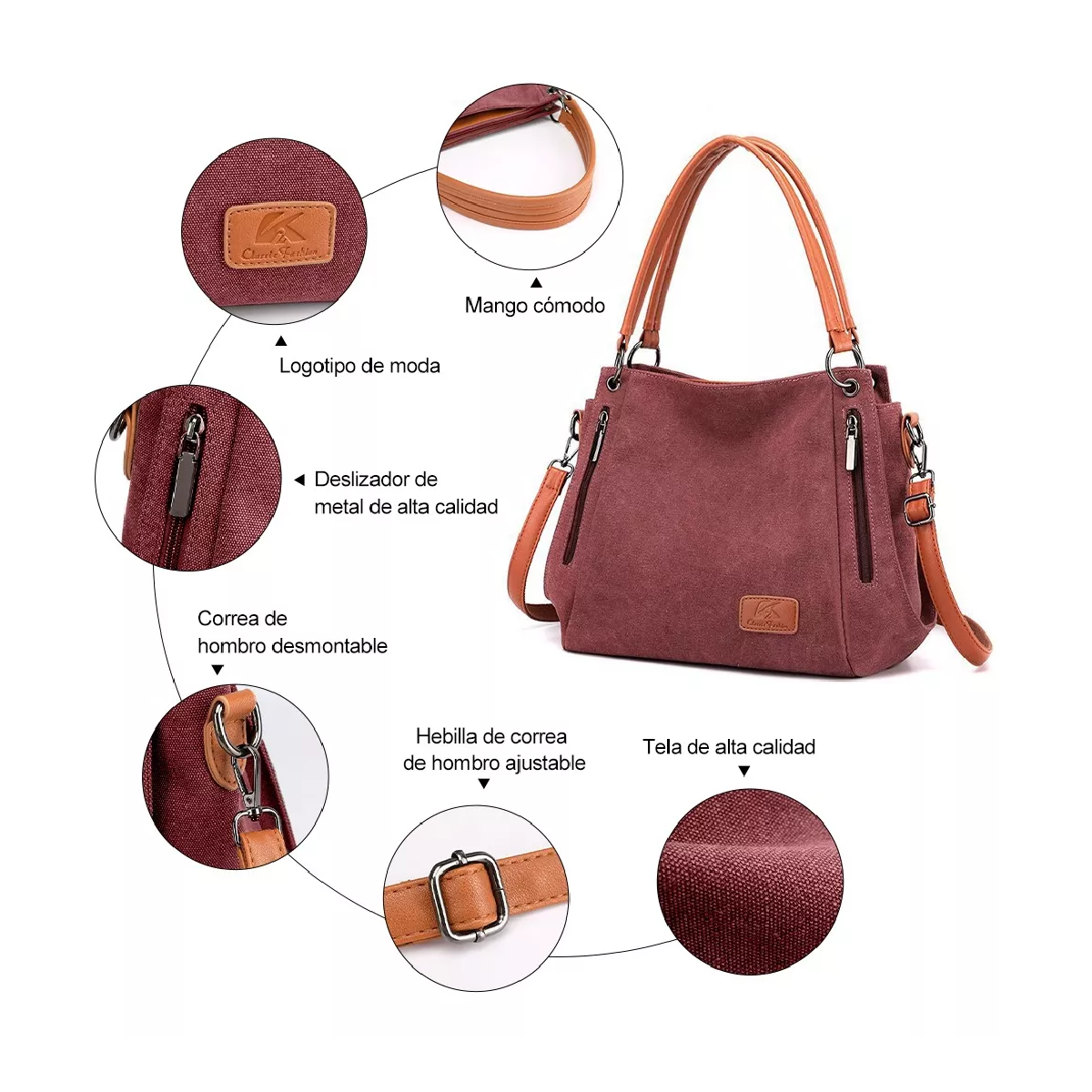 Foto 4 pulgar | Bolso Multifuncional De Lona De Gran Capacidad Para Mujer Rosa
