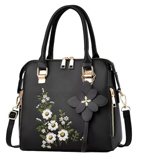 Foto 1 | Bolso Bandolera Crossbody De Flores Mano Bordadas Para Mujer Negro
