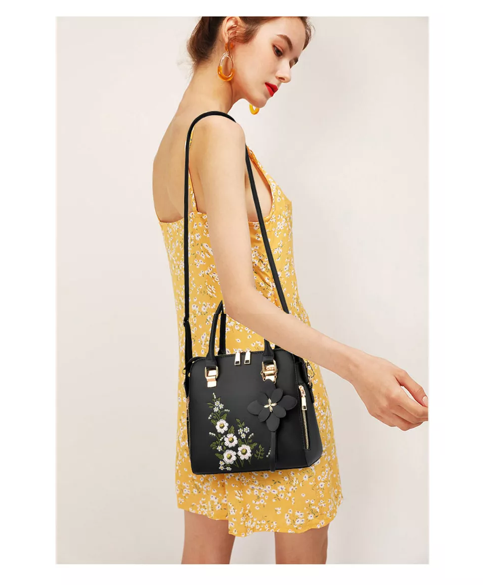 Foto 3 pulgar | Bolso Bandolera Crossbody De Flores Mano Bordadas Para Mujer Negro