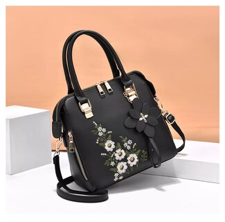 Foto 3 | Bolso Bandolera Crossbody De Flores Mano Bordadas Para Mujer Negro