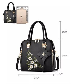 Foto 4 | Bolso Bandolera Crossbody De Flores Mano Bordadas Para Mujer Negro