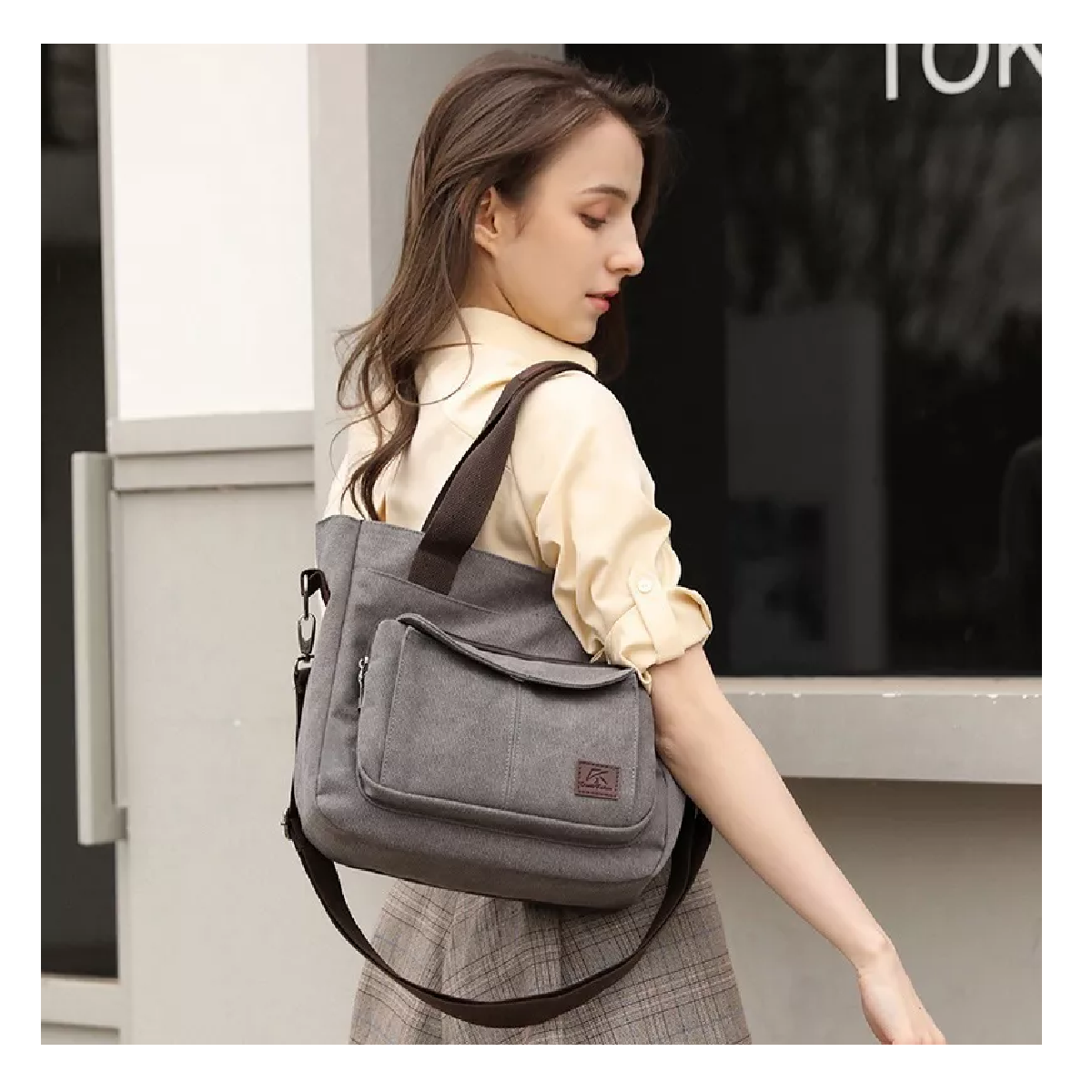 Foto 5 pulgar | Bolsa Moderna Y Urbana De Lona De Gran Capacidad Para Mujer Gris Cafe