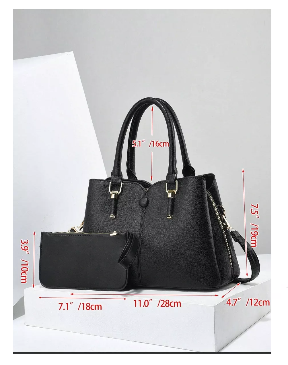 Foto 3 pulgar | Bolsas De Mujer Crossbody Bandolera Cartera Casual Vintage 2 Pzs Negro