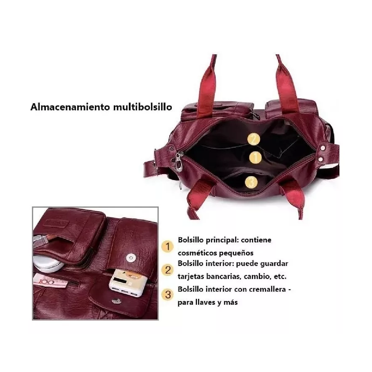 Foto 3 | Bolso Bandolera De Cuero Pu De Gran Capacidad Para Mujer