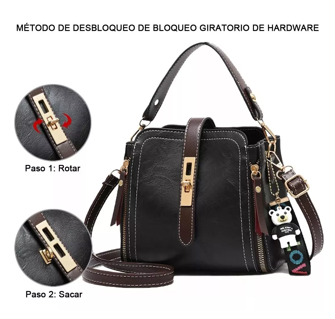 Foto 4 pulgar | Bolsa Para Dama Crossbody De Hombro Correa Ajustable, Negro