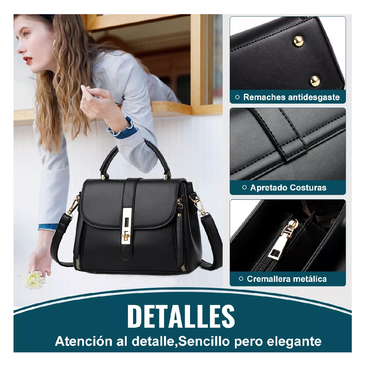 Foto 3 pulgar | Bolsa Mujer Impermeable Tote Crossbody Bandolera De Pu