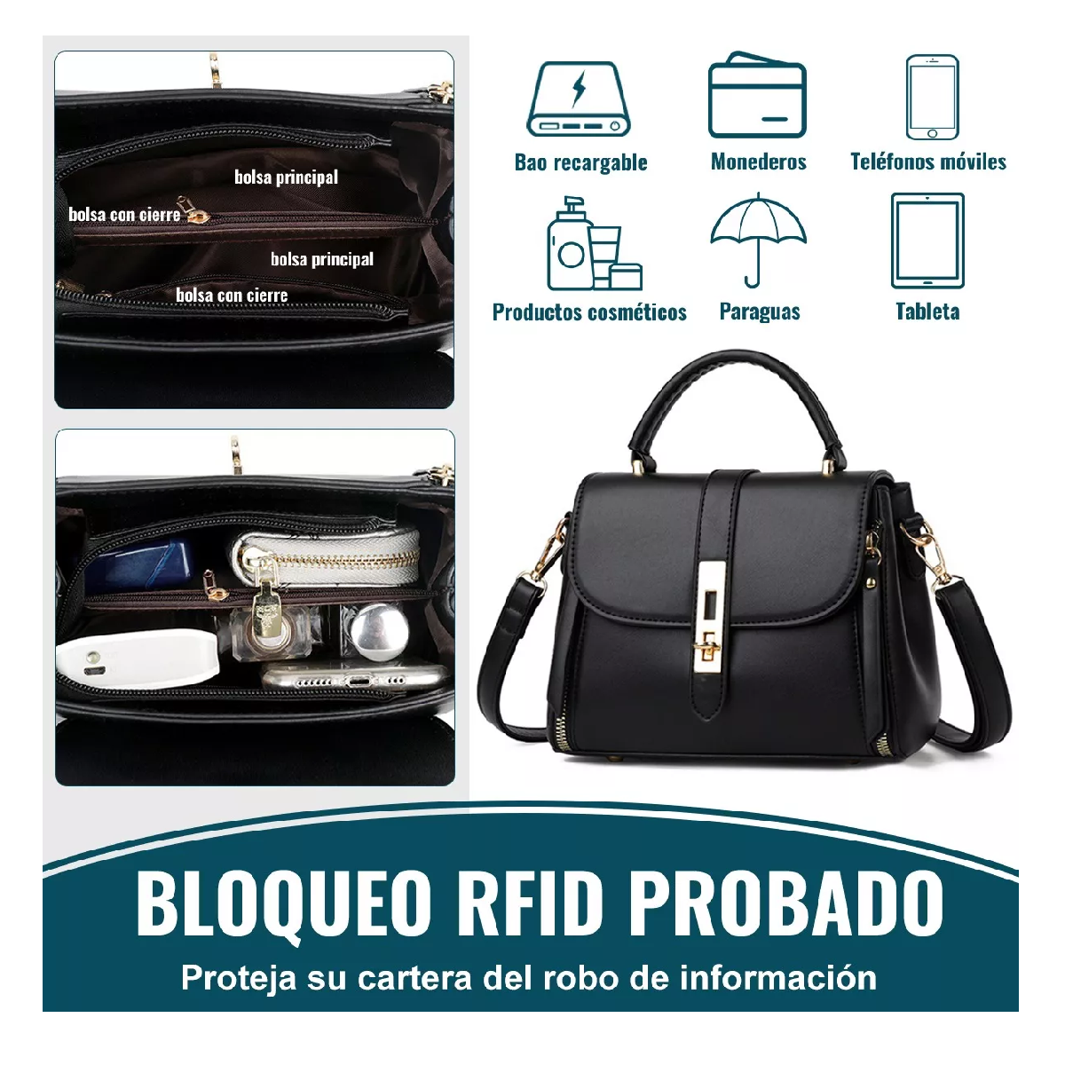 Foto 5 pulgar | Bolsa Mujer Impermeable Tote Crossbody Bandolera De Pu