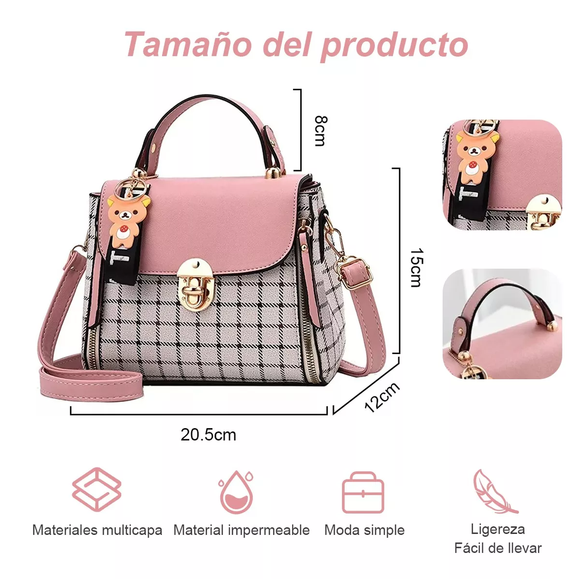 Foto 3 pulgar | Bolso Antirrobo De Hombro De Mujer Rosa