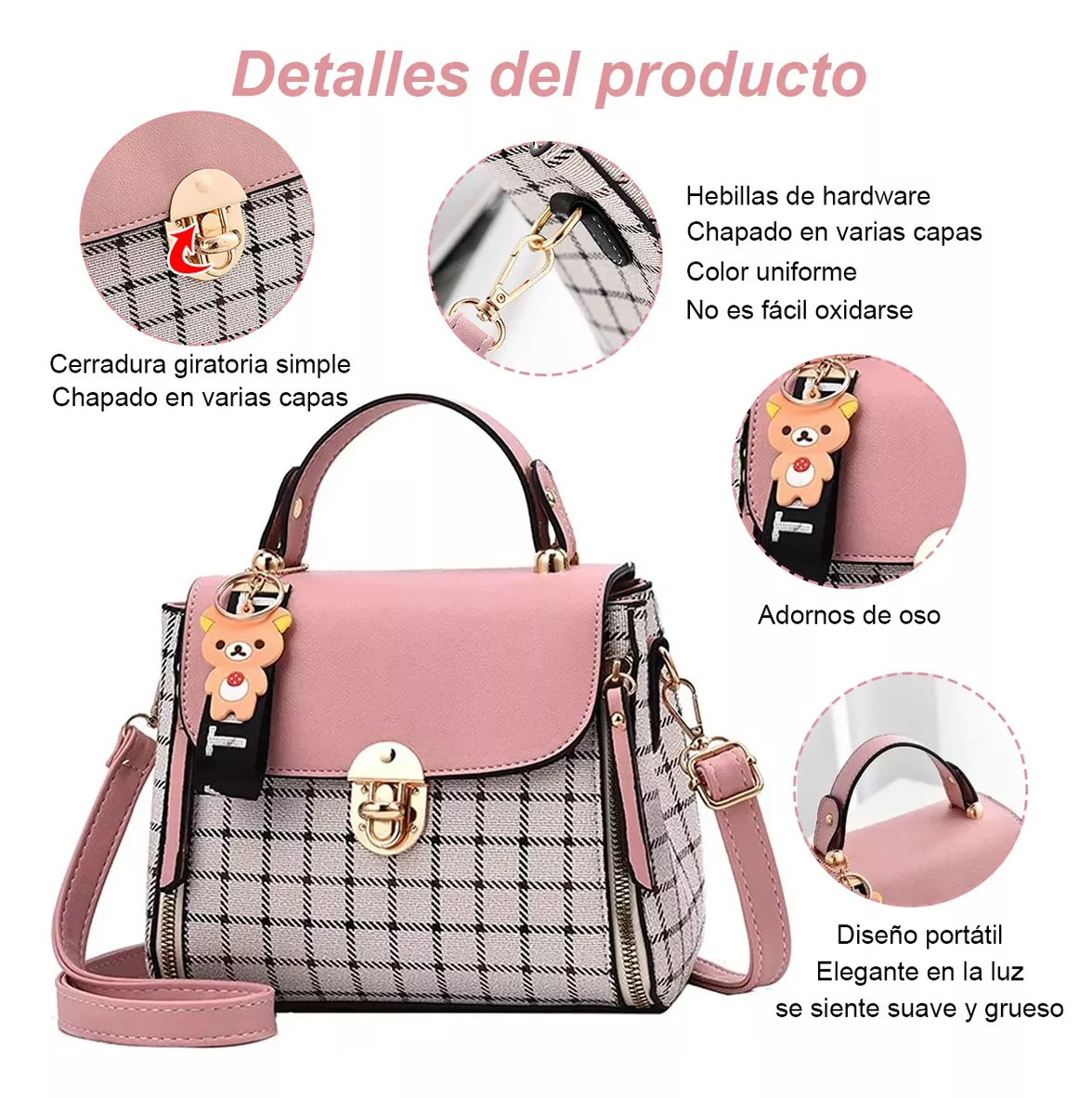 Foto 6 pulgar | Bolso Antirrobo De Hombro De Mujer Rosa