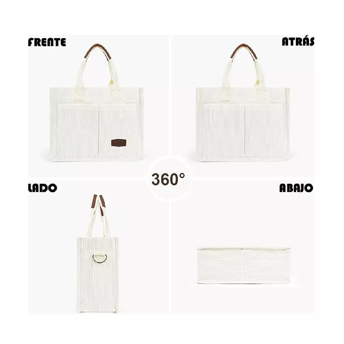 Foto 4 pulgar | Bolsa De Pana Con Múltiples Bolsillos Para Mujer Blanco