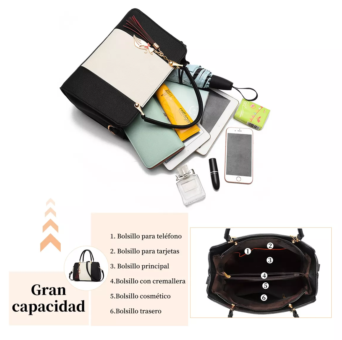 Foto 3 pulgar | Bolsa De Mujer Moda Cartera Crossbody Cosmetiquera Tote Pu