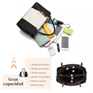 Foto 2 | Bolsa De Mujer Moda Cartera Crossbody Cosmetiquera Tote Pu