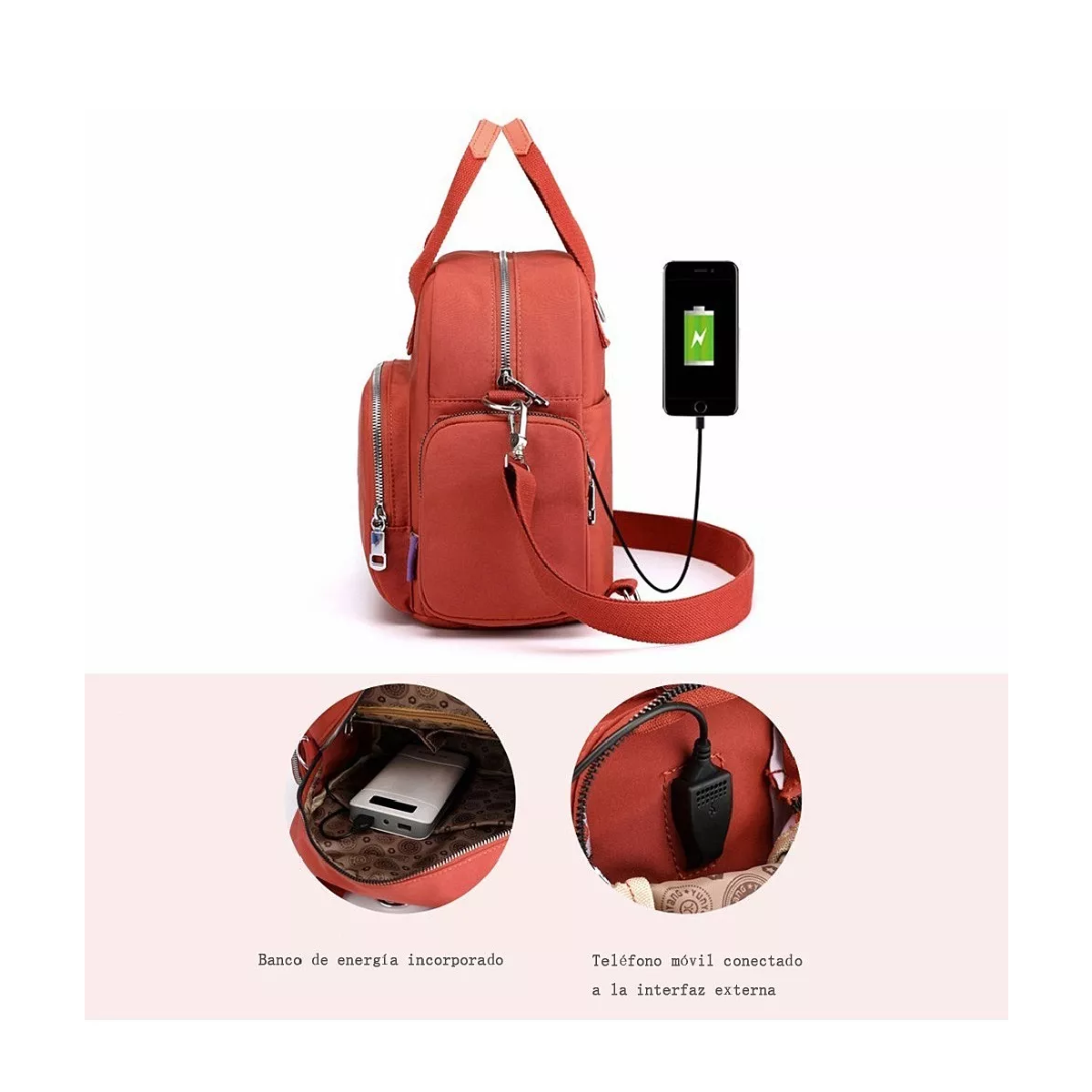 Foto 5 pulgar | Bolso De Moda Impermeable Para Mujer Con Carga Usb Portátil Naranja