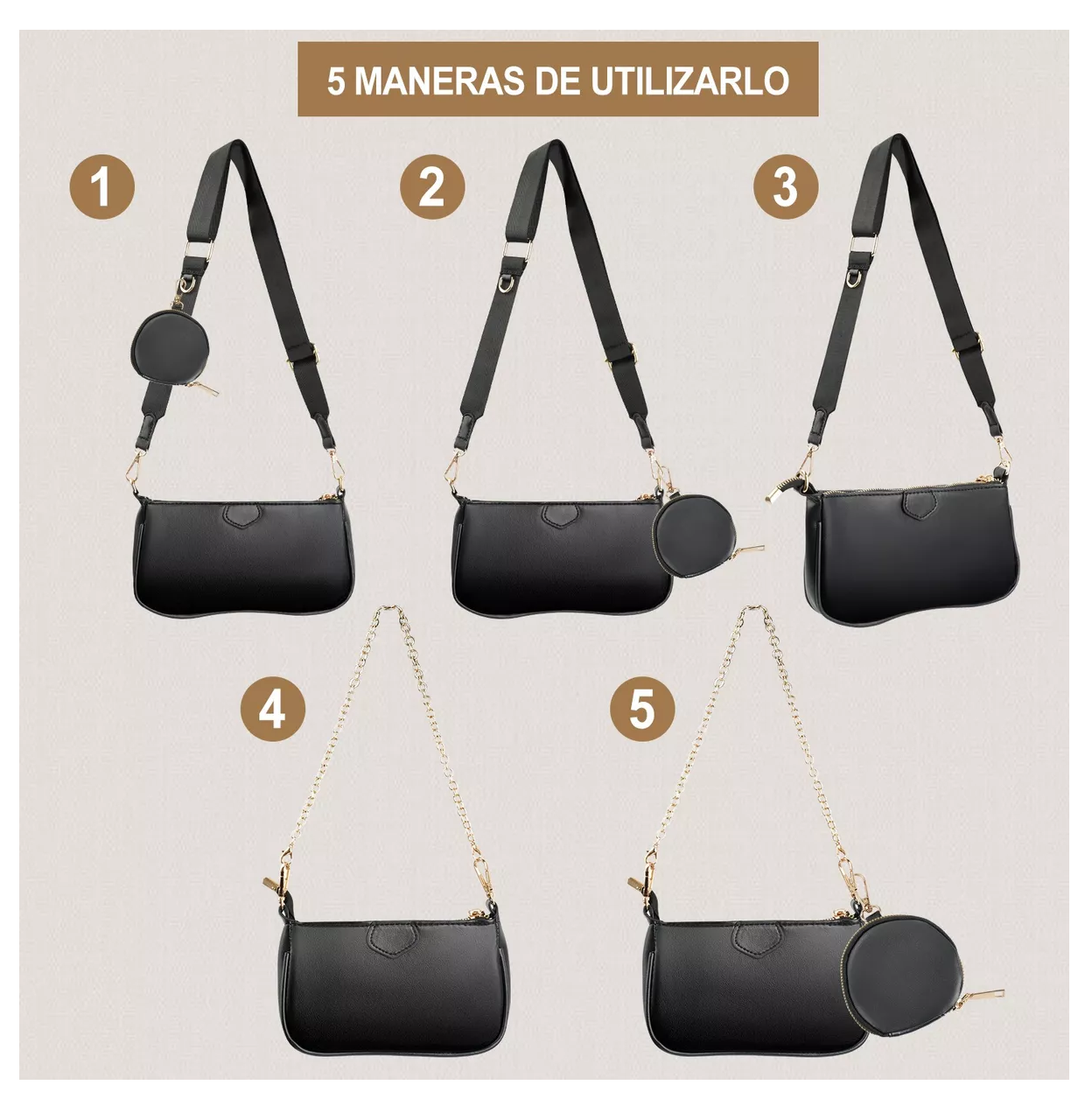 Foto 4 pulgar | Bolsa 3 En 1 Moda Mujer Bandolera Crossbody Monedero Cartera