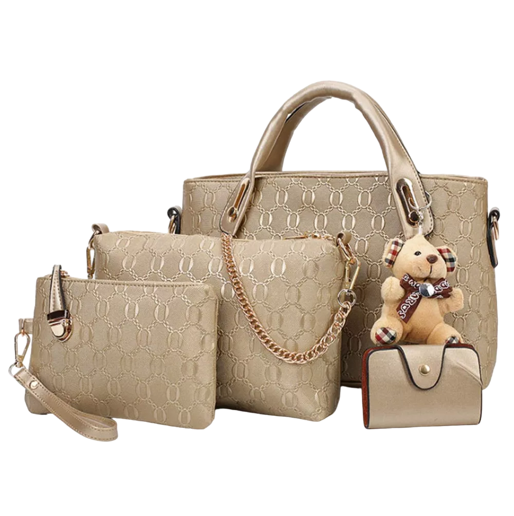 Set 4 Bolsas De Mujer Crossbody Cosmetiquera Correa Dorado Oscuro