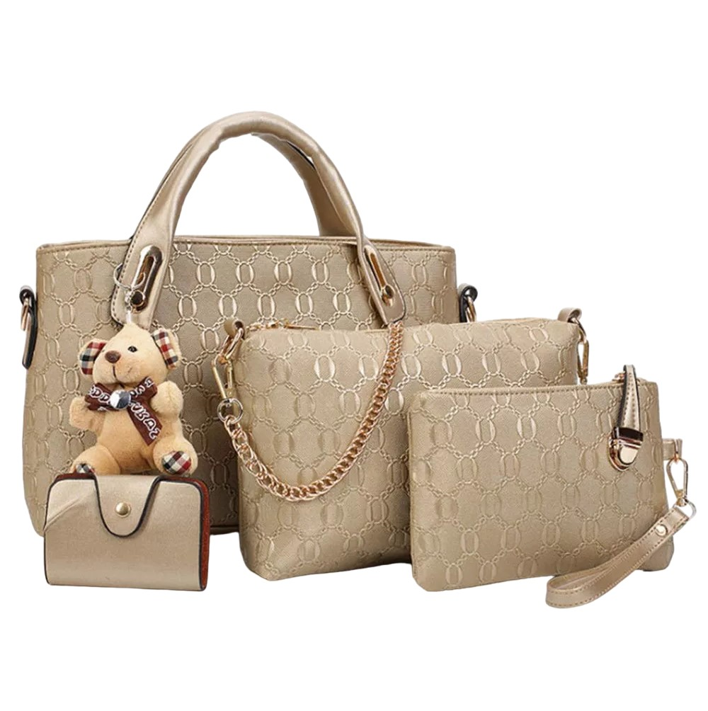 Foto 2 | Set 4 Bolsas De Mujer Crossbody Cosmetiquera Correa Dorado Oscuro