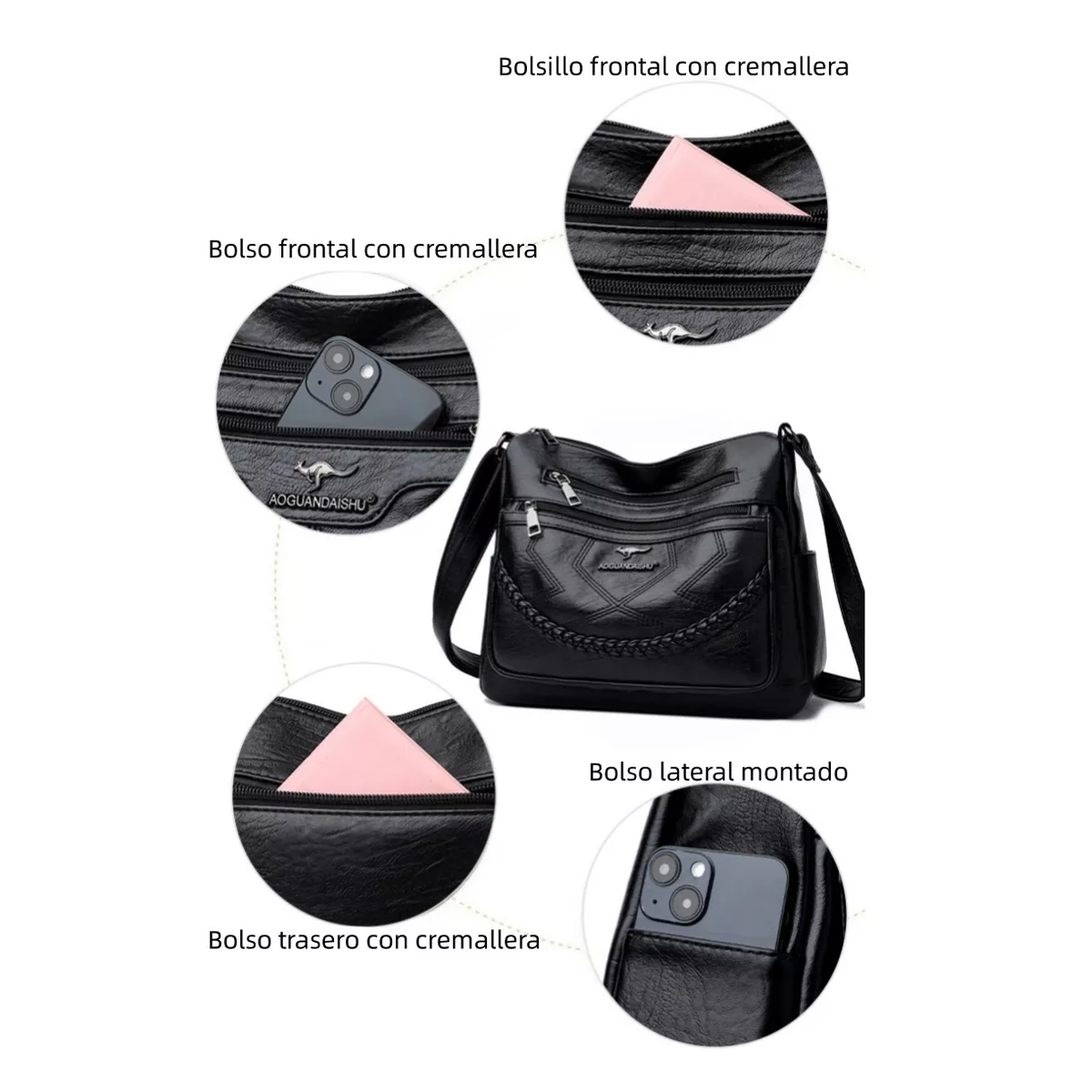 Foto 4 pulgar | Bolso Para Mujer Casual De Nueva Moda Para Bandolera Cruzada Negro