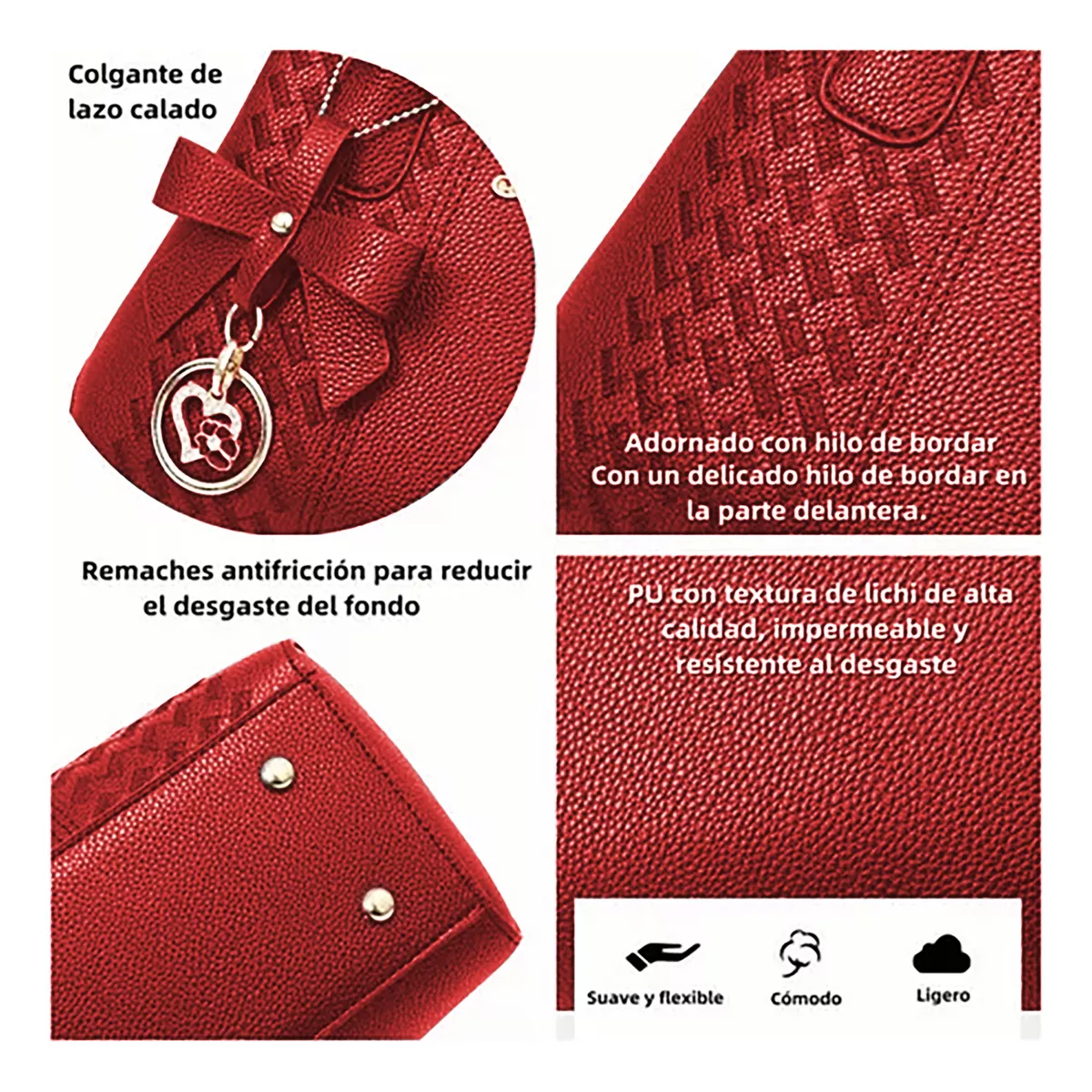 Foto 3 pulgar | Bolso de Mano Tote Color Rojo