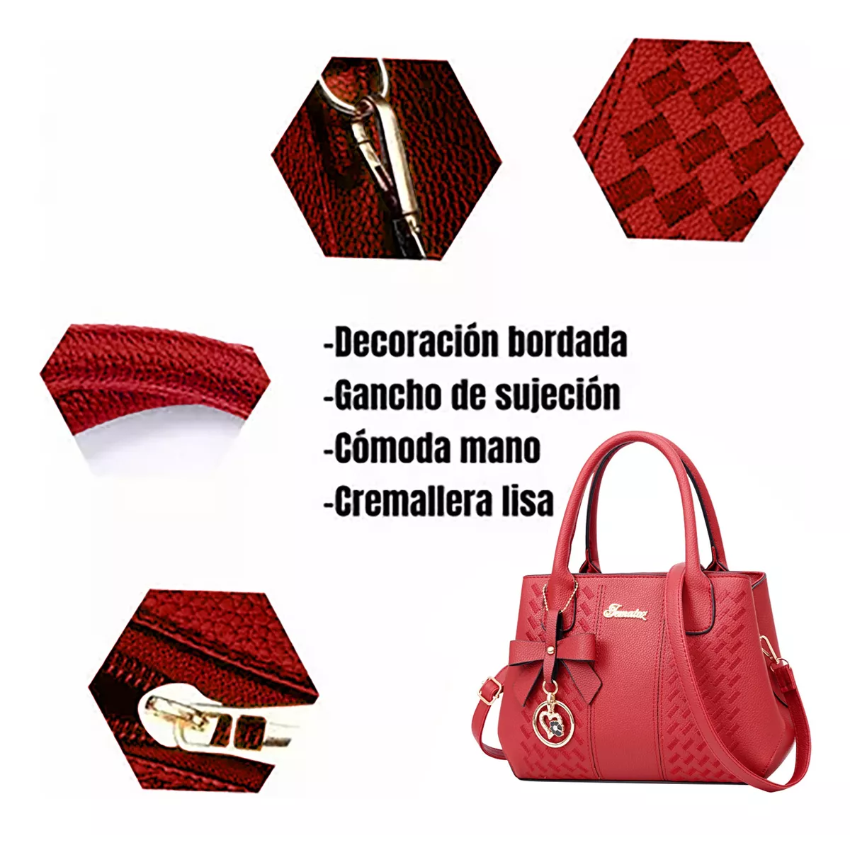 Foto 4 pulgar | Bolso de Mano Tote Color Rojo