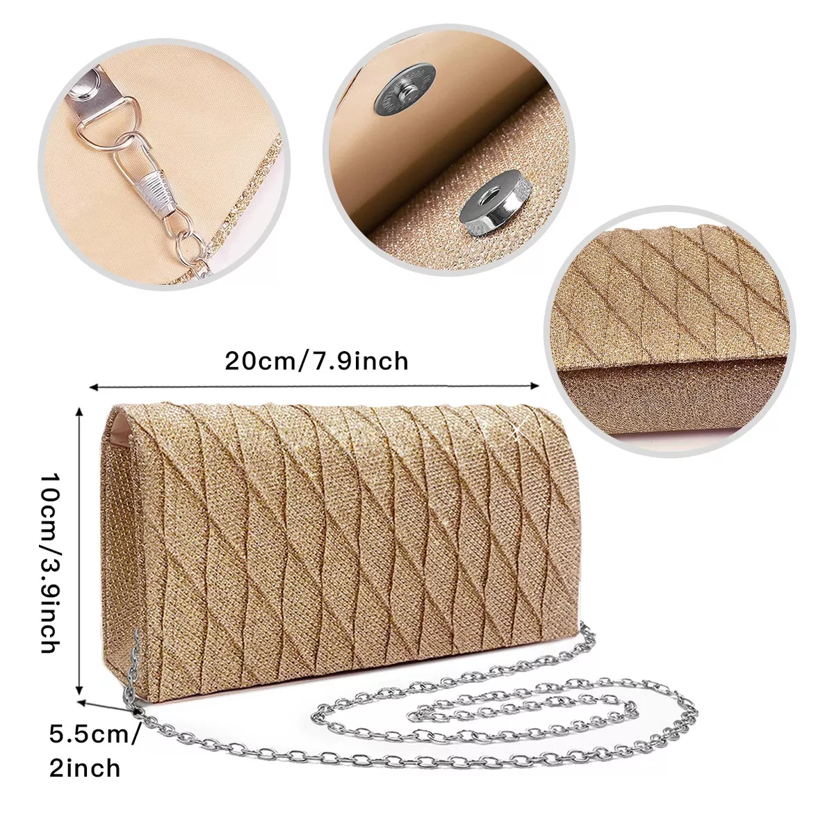 Foto 3 | Bolsa De Mano De Noche Para Fiesta Elegante Con Cadena Dorado