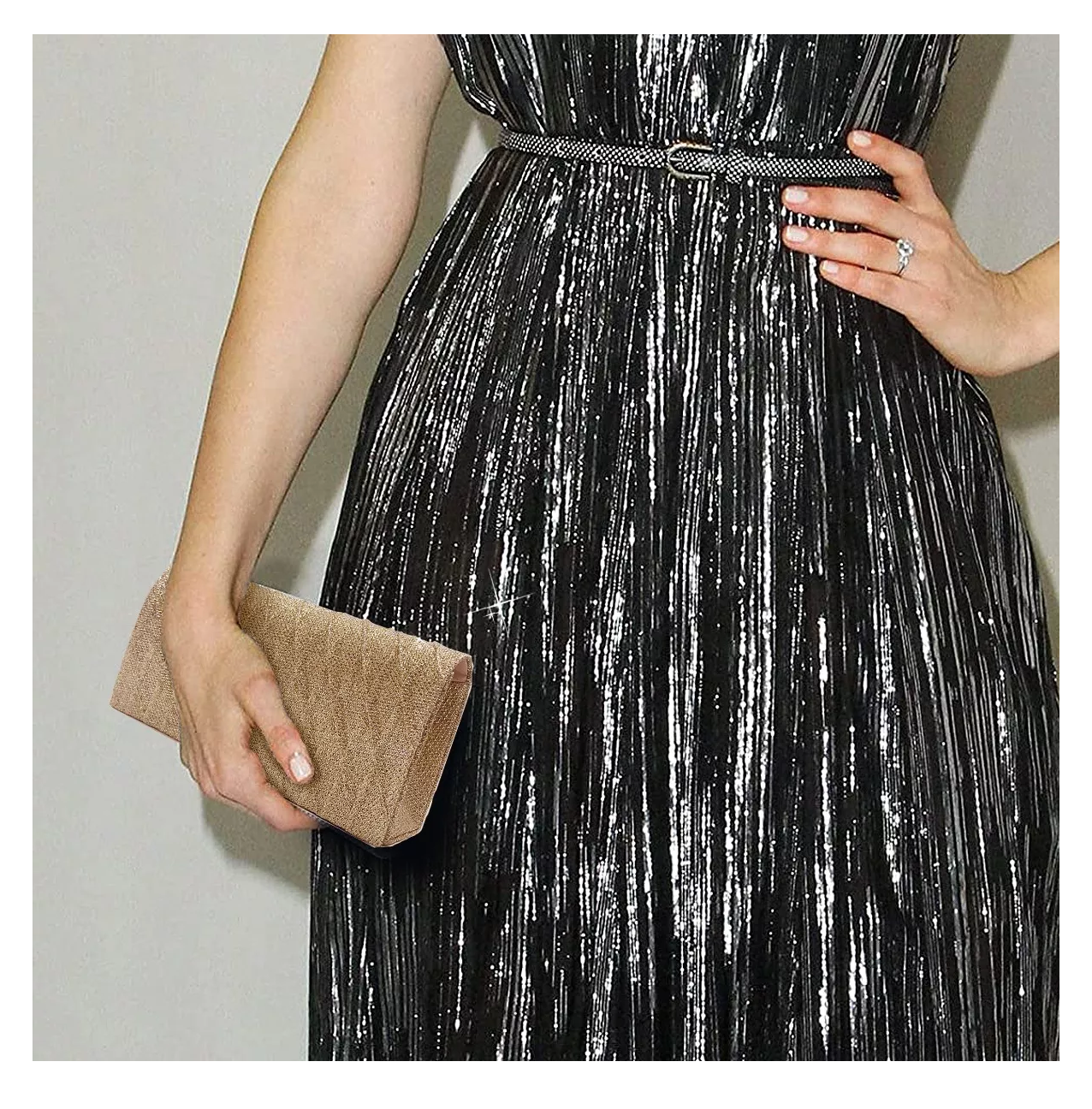 Foto 5 | Bolsa De Mano De Noche Para Fiesta Elegante Con Cadena Dorado