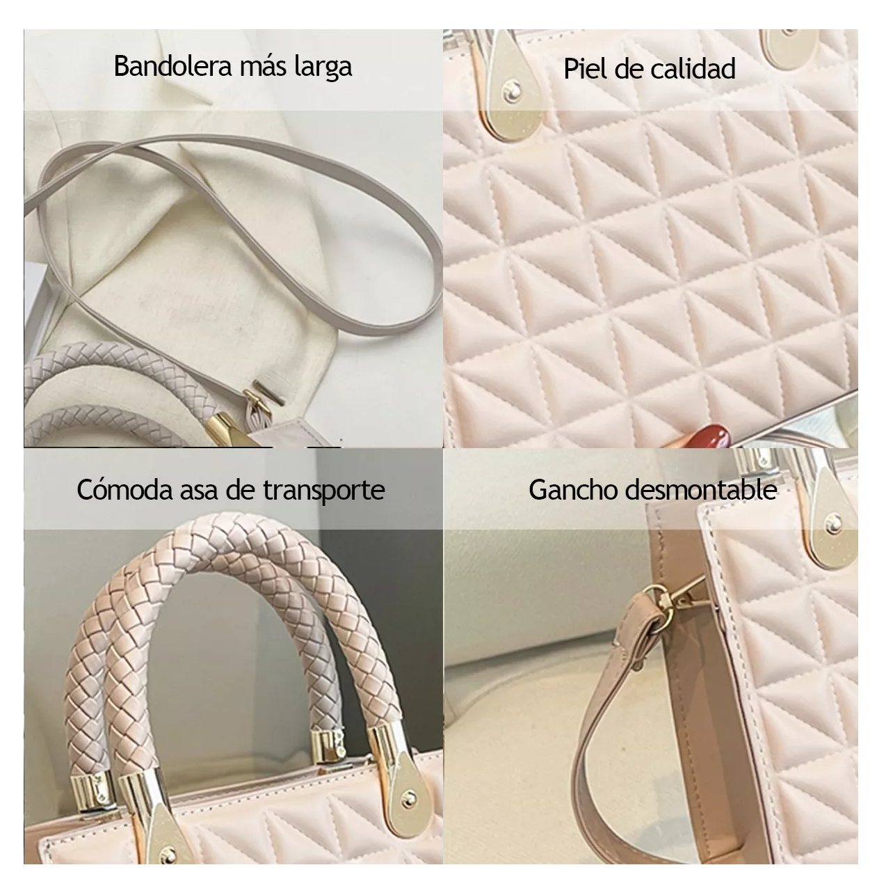 Foto 3 | Bolsa De Diseño De Cuadros Bandolera De Dama Elegante Blanco