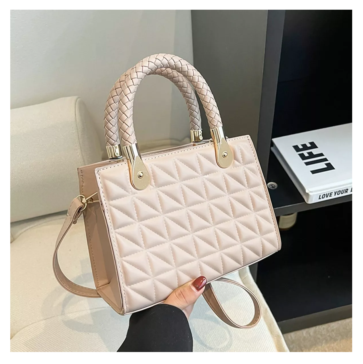 Foto 5 pulgar | Bolsa De Diseño De Cuadros Bandolera De Dama Elegante Blanco