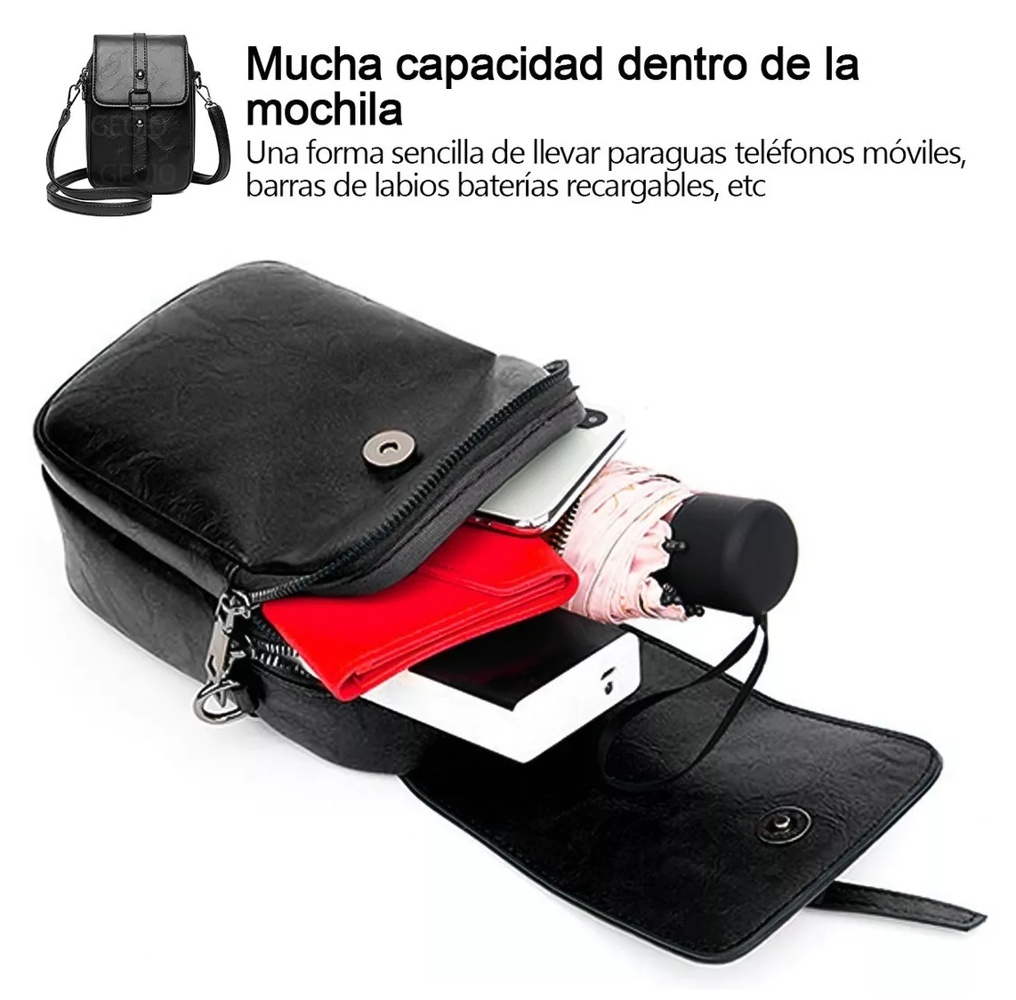 Foto 5 pulgar | Bolso Para Mujer Cartera Bandolera De Moda Para Celular Negro