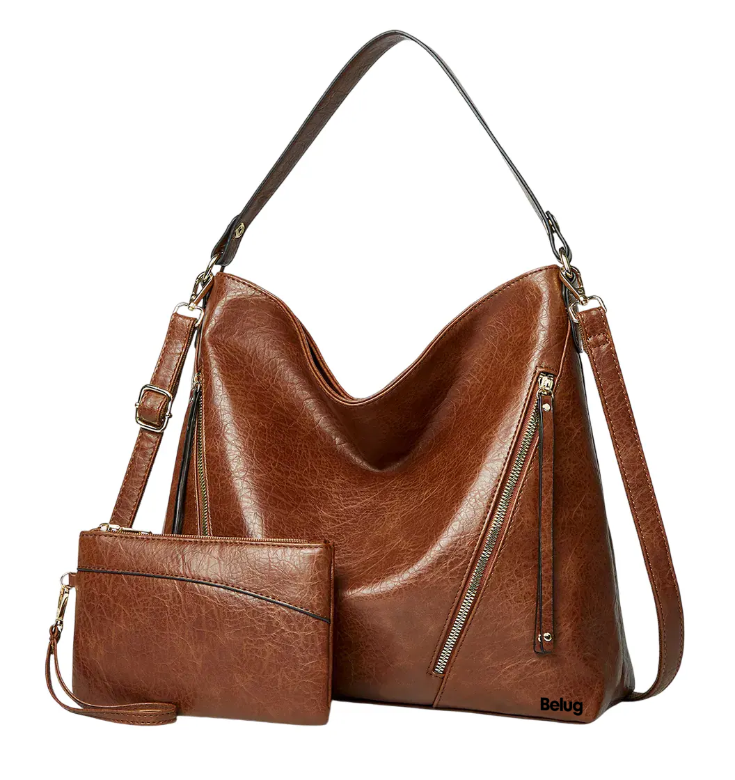 Set Bolsa de Hombro + Cartera Belug Marrón para Mujer