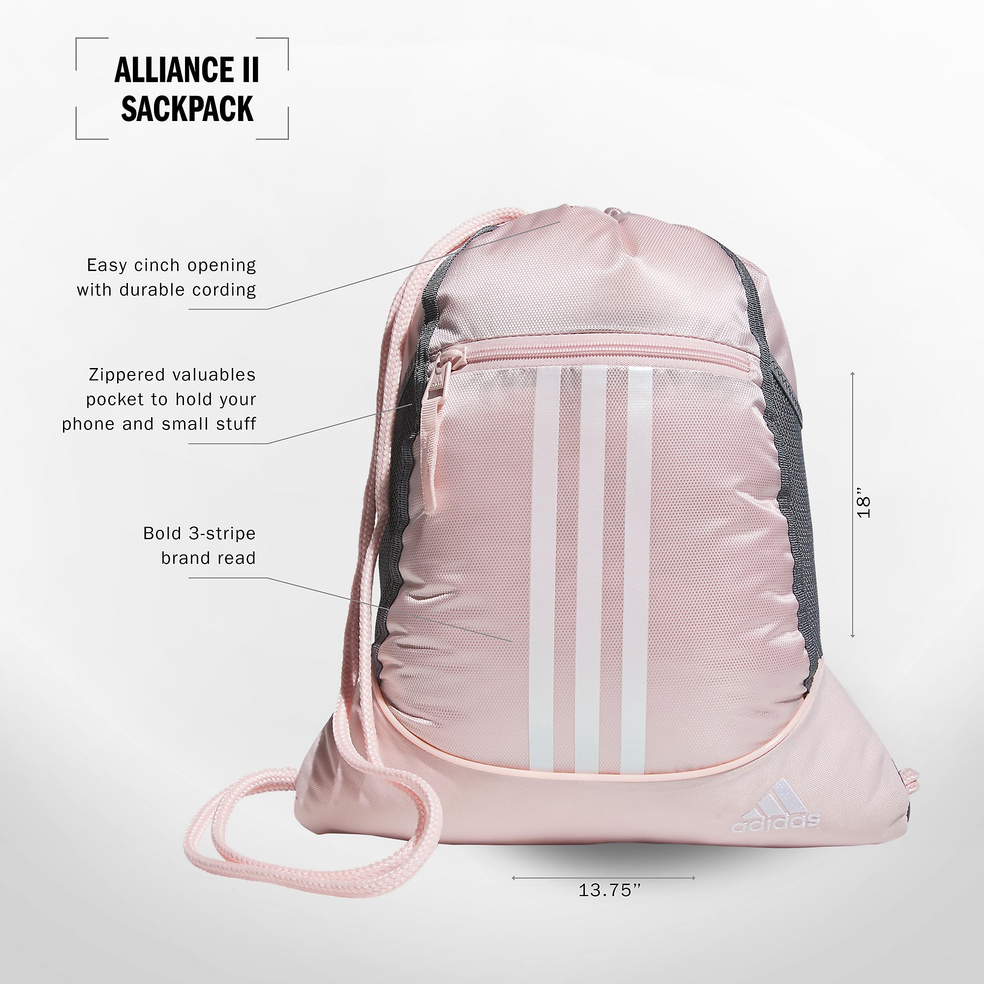 Foto 3 pulgar | Bolsa De Gimnasio Adidas Alliance Sackpack 12 L, Color Rosa Arenoso Y Blanco - Venta Internacional.