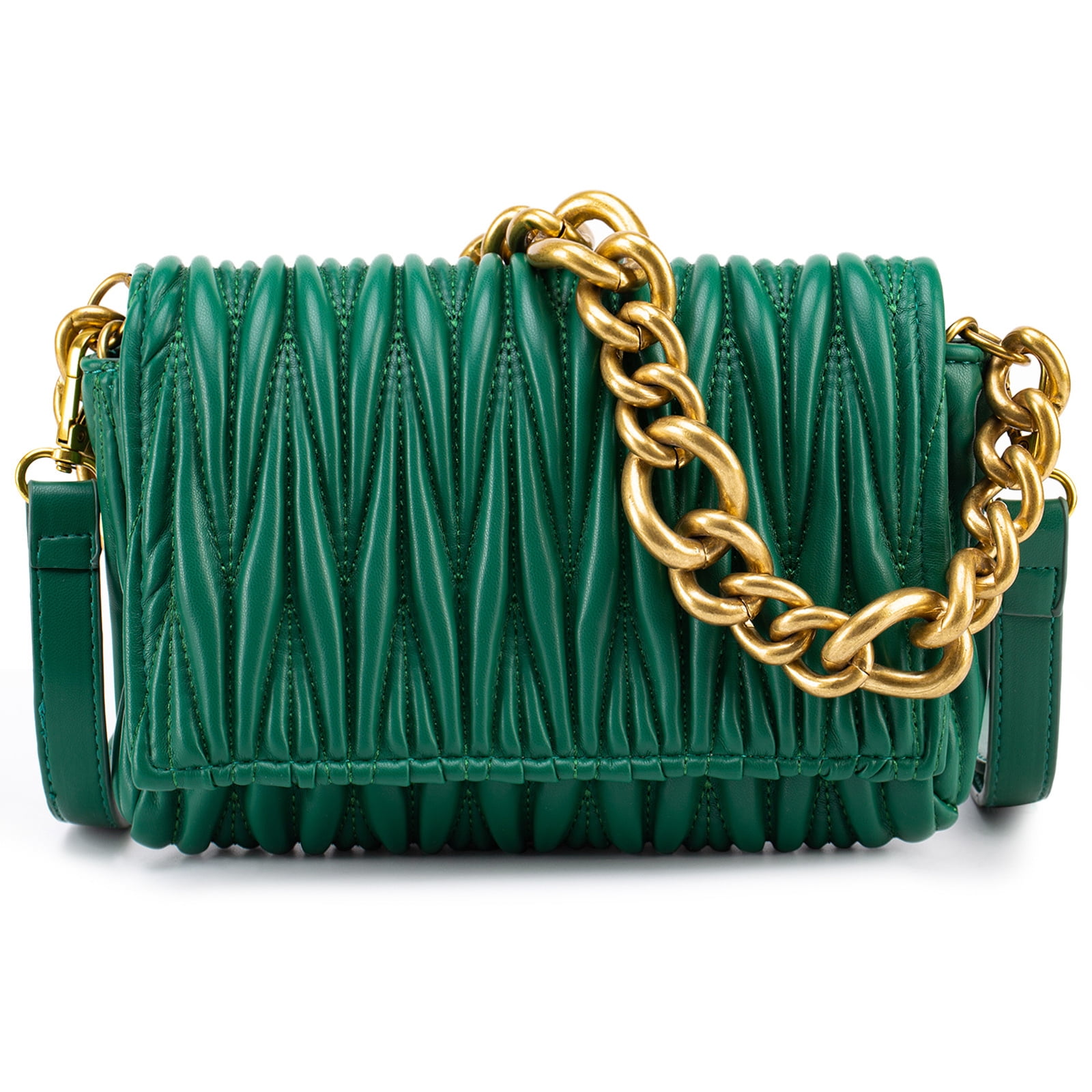 Foto 1 | Bolso Bandolera Acolchado En Piel Sintética Verde - Venta Internacional.